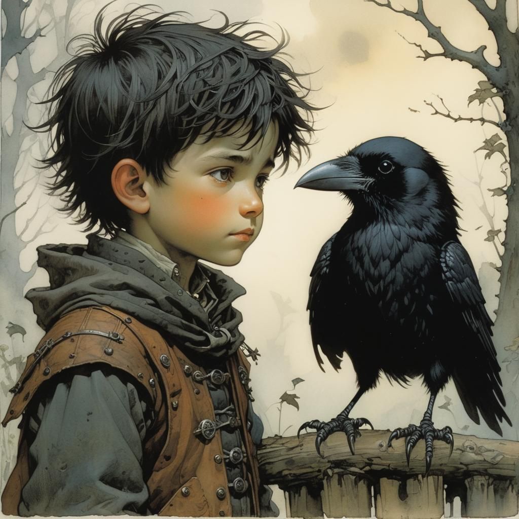 Cute Outsider and Crow Friendship