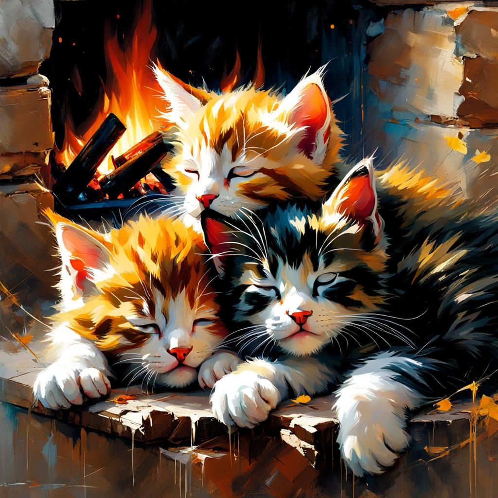 Sleeping Kittens Portrait in Fine Art Style