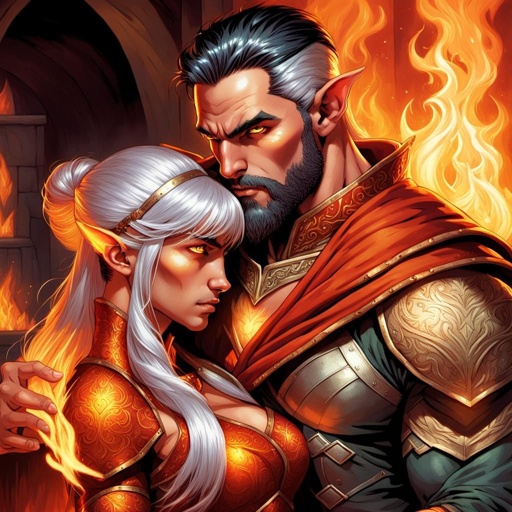 Elven Couple in Comic Book Style by Firelight