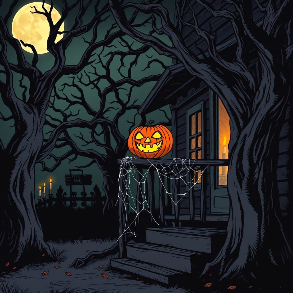 Eerie Halloween Scene in Dark Fantasy Style