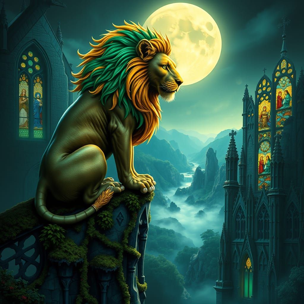 Surreal Lioness Reigns Over Ancient Cathedral Ruins in Art N...