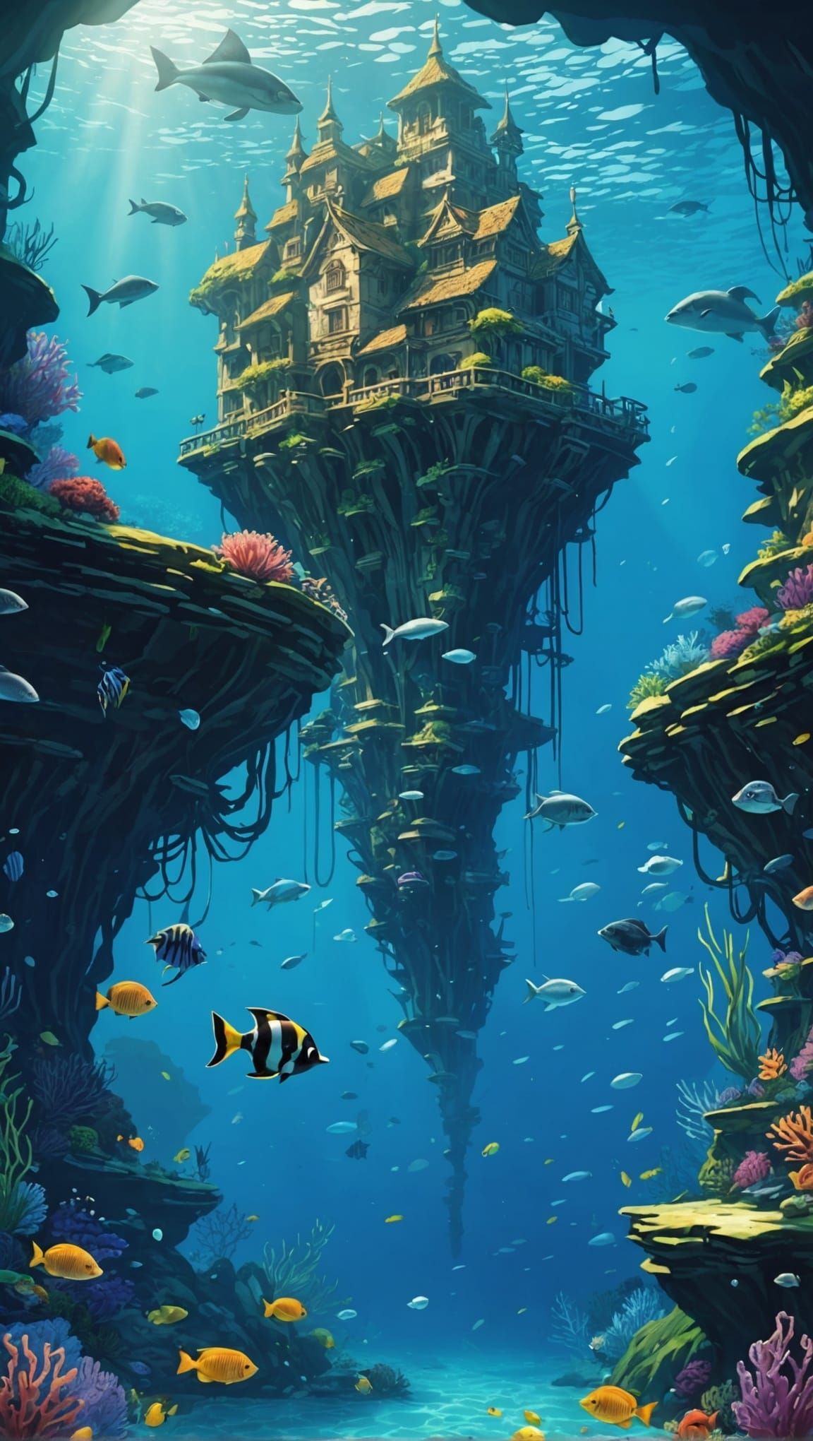 Anime-Style Underwater Landscape Illustration
