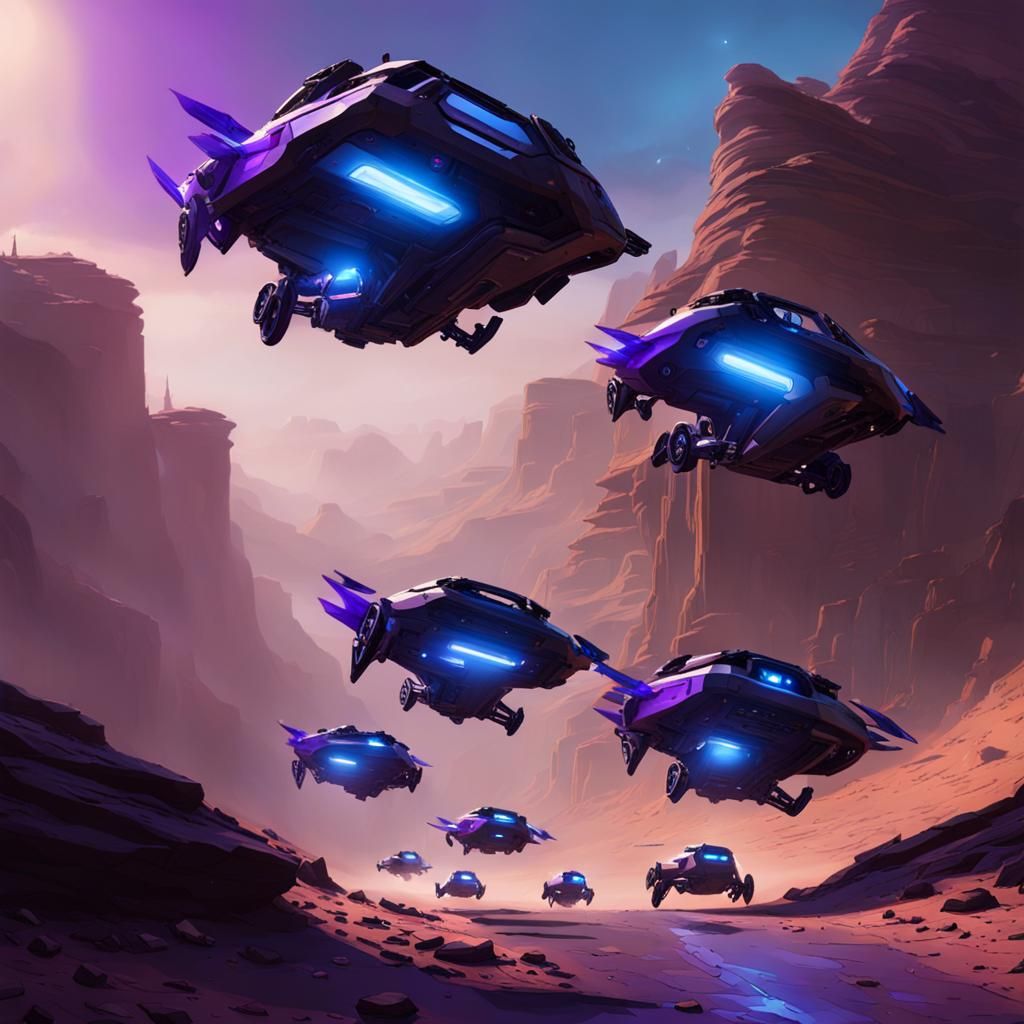 Hoverbikes Race Through a Cyberpunk Canyon