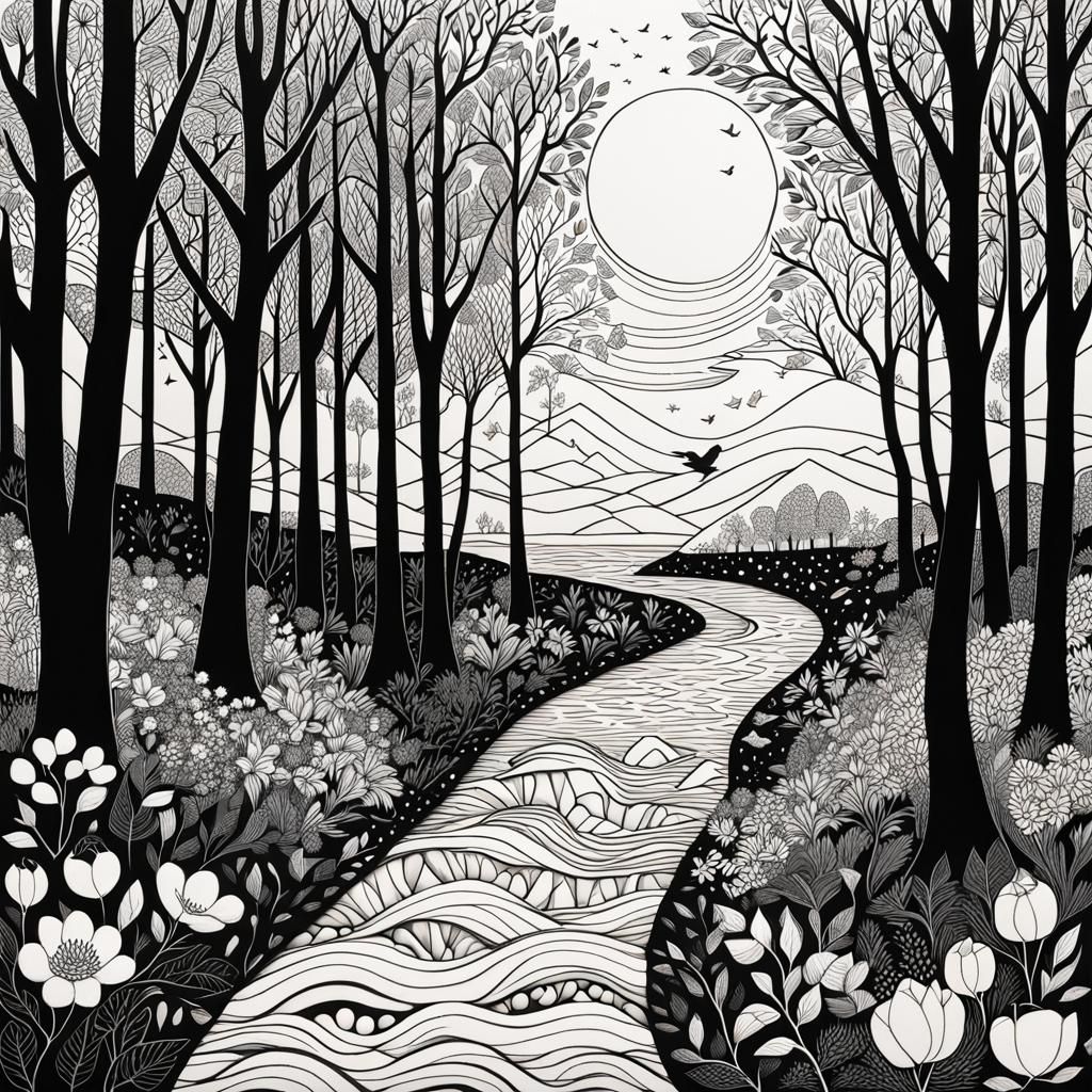 High Contrast Doodle Nature in Black and White