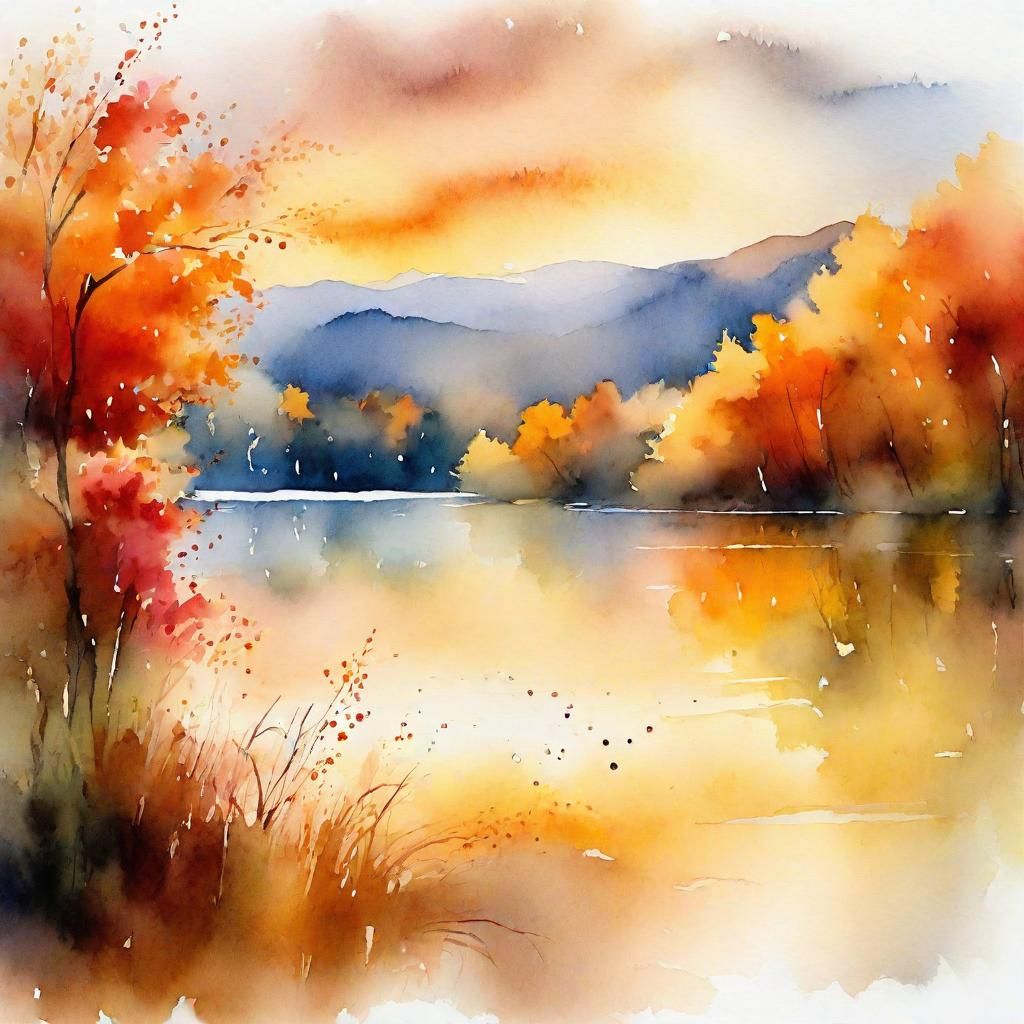 A watercolor painting of a beautiful autumn landscape.