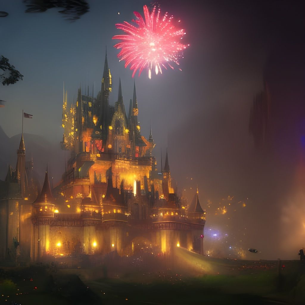 Fireworks Over Fantasy Castle: Digital Art