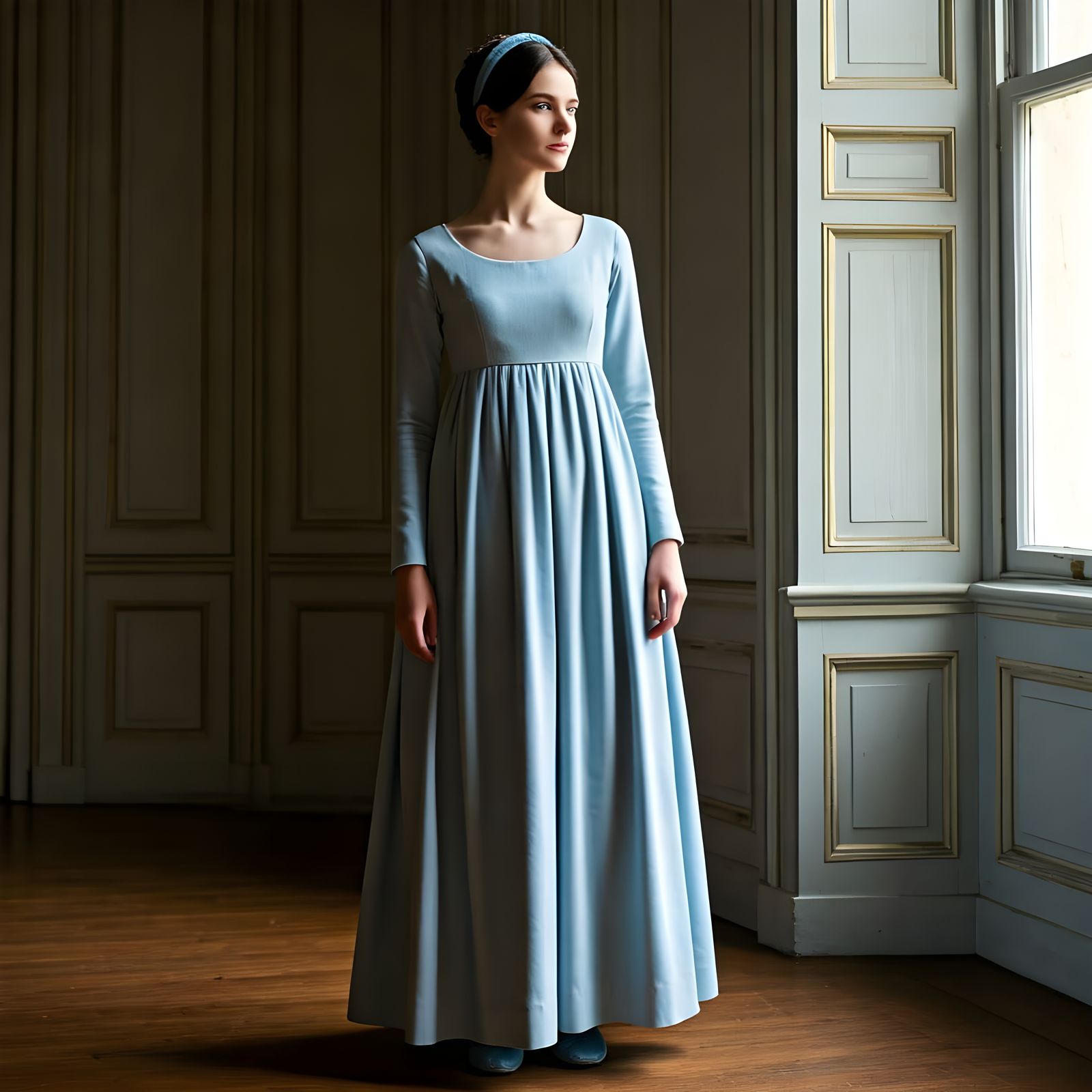 Elegant Lady in Blue: 1820s Morning in Berkeley Square