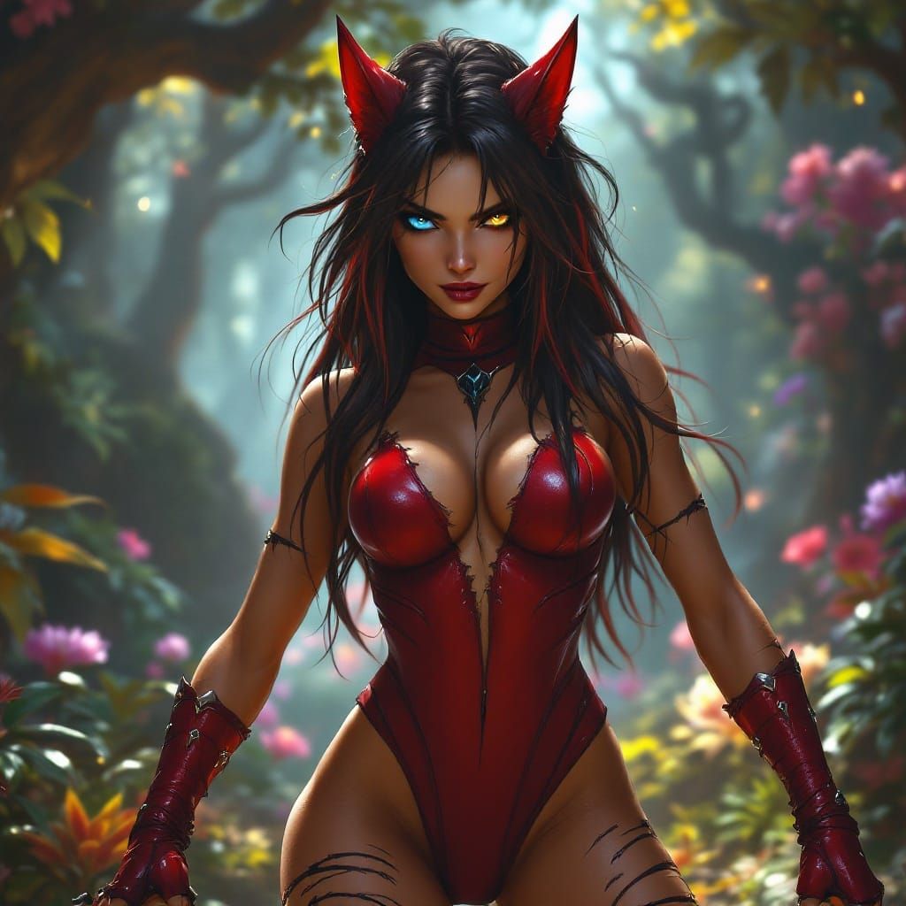 Catra, Fierce Warrior Princess in Vibrant Magical Forest