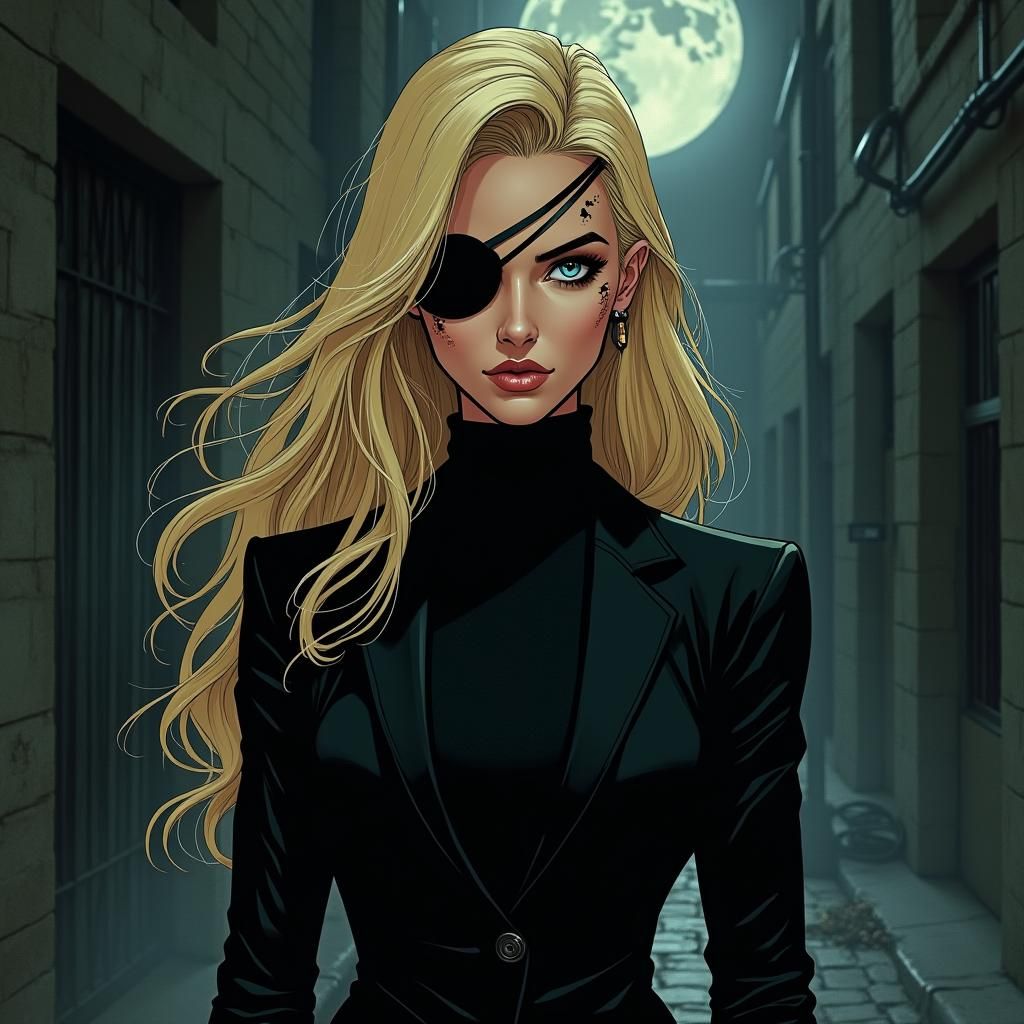 Mysterious Woman in Black Suit, Comic Book Style