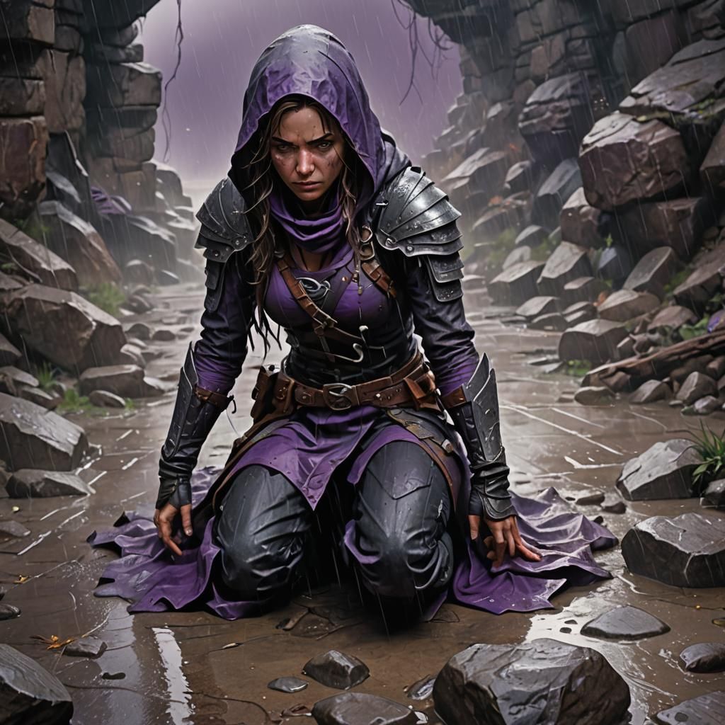 Dark Fantasy Rogue Amidst Stormy Ruins