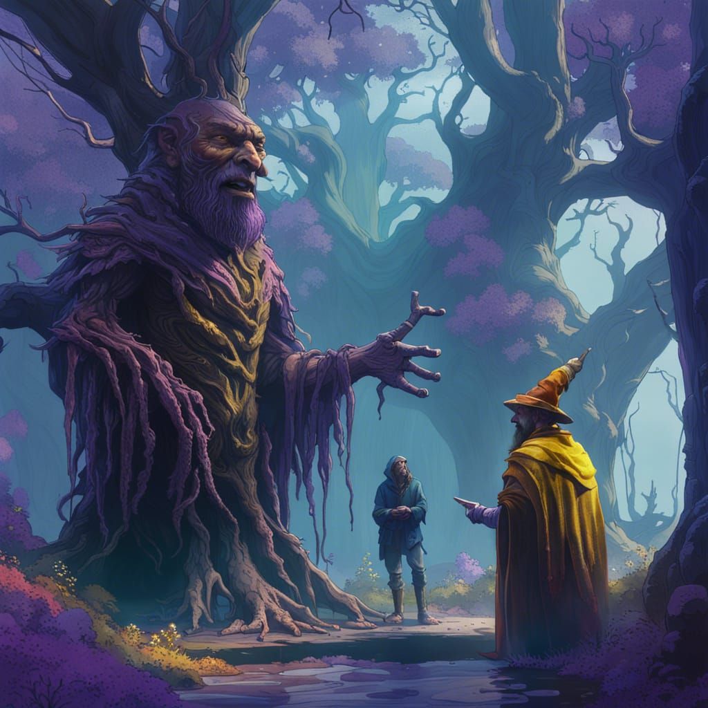 Wizard and Tree Man in Dark Fantasy Art