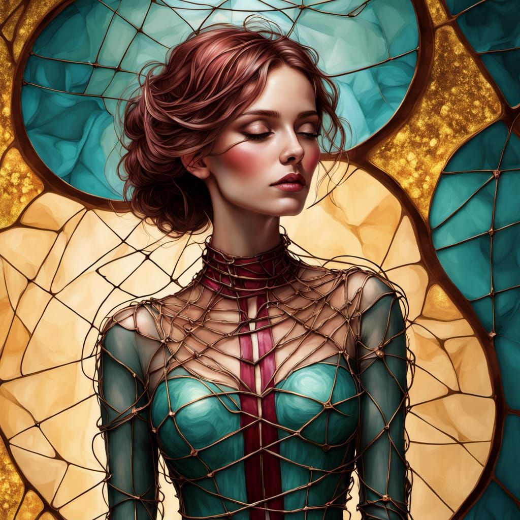 Surreal Woman Entwined in Wire: One-Line Art