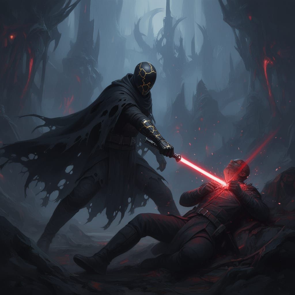 Mysterious Figure with Kintsugi Mask in Fantasy Art Style