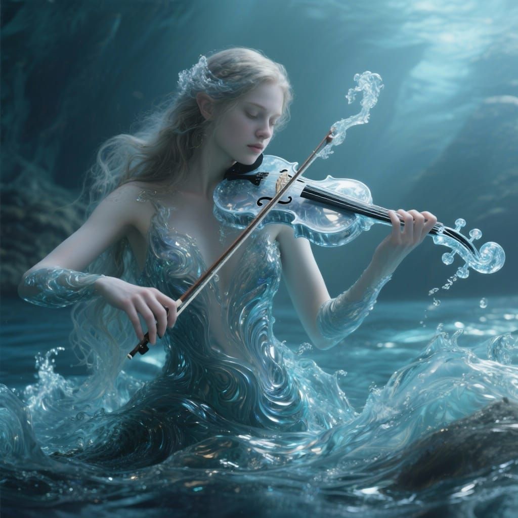 Ethereal Sea Nymph Playing Water Violin