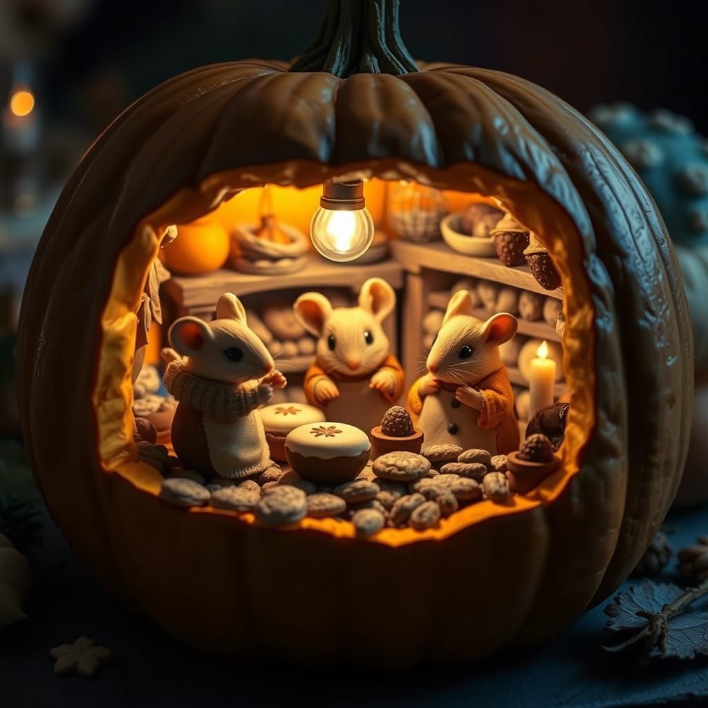 Whimsical Pumpkin Bakery with Mice Bakers