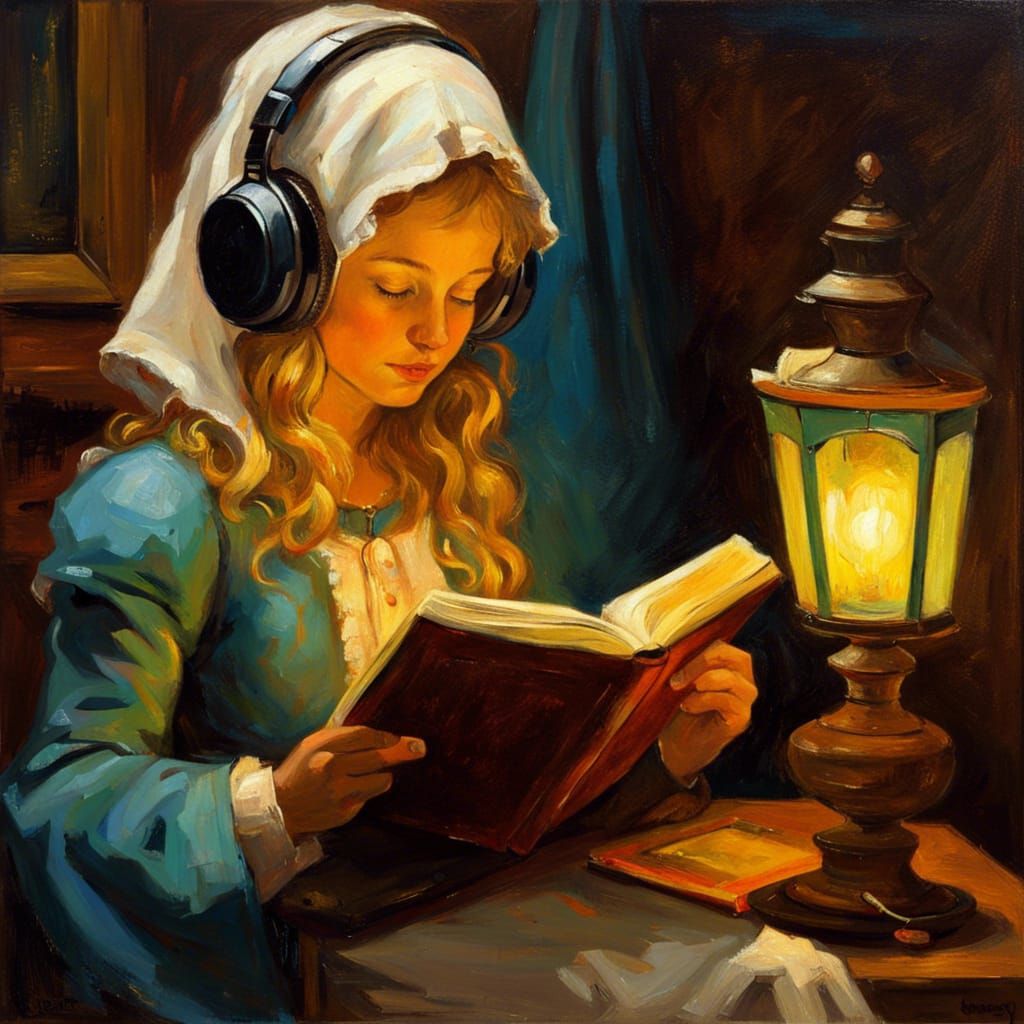 Medieval Cat-Girl Reading, Van Gogh Style