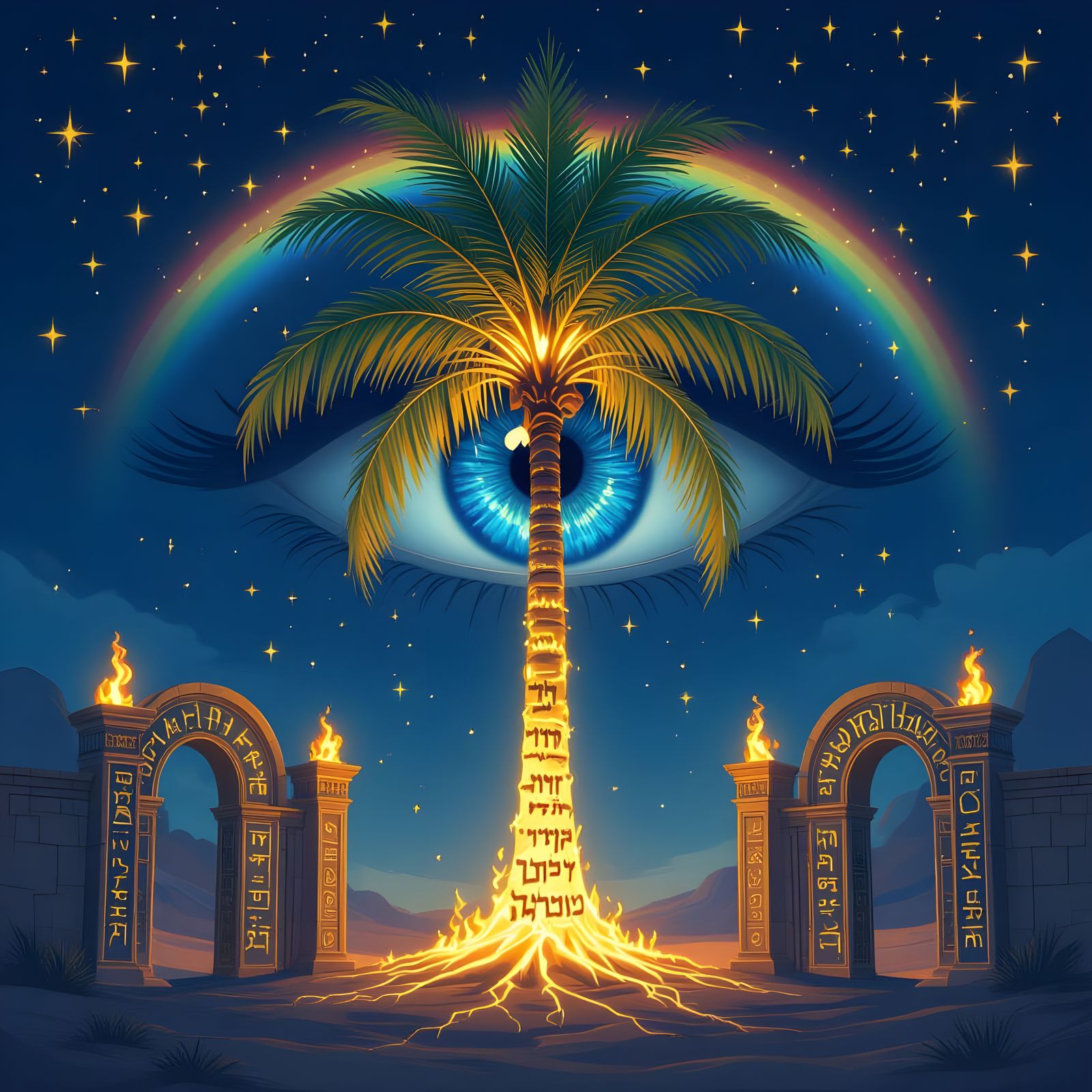 Radiant Palm Tree with Sapphire Eye
