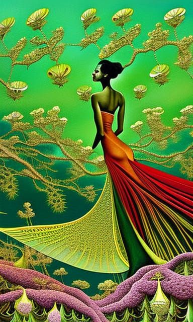 Mantis-Human Hybrid in Mycelium Network, Digital Art