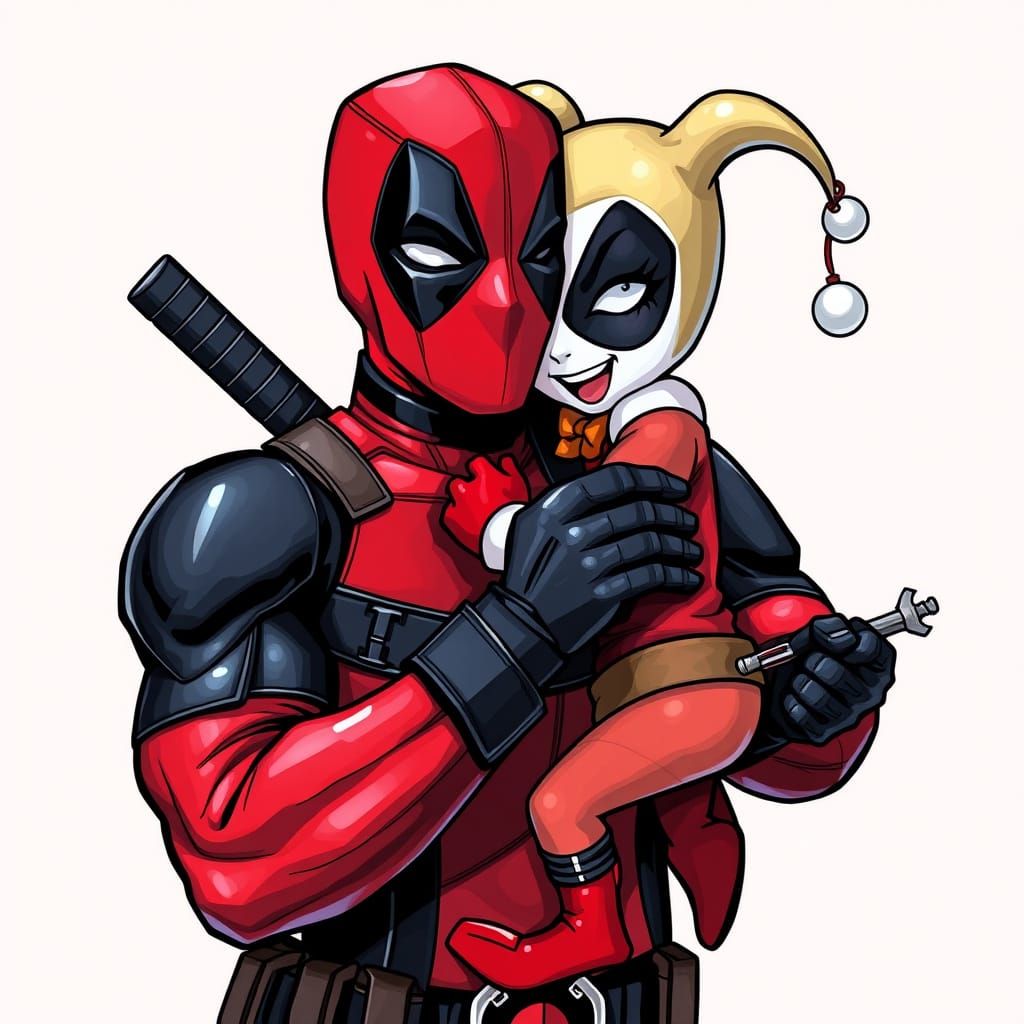 Deadpool and Harley Quinn Chibi Hug