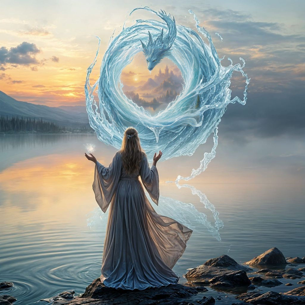 Mystical Water Elemental Emerges from Enchanted Lake
