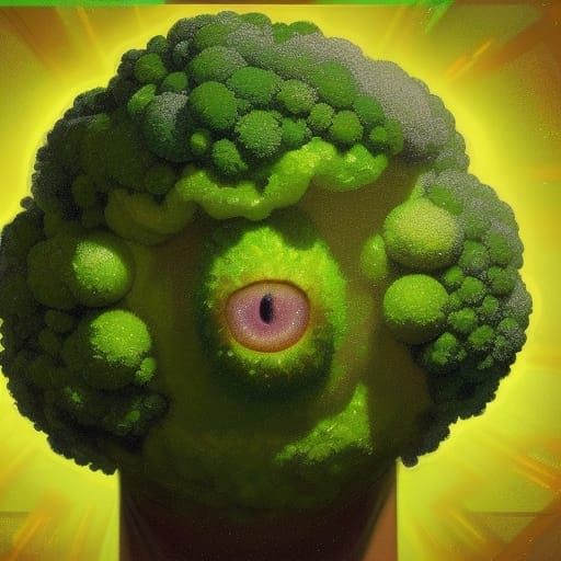 Celestial Broccoli God in Hyperrealistic Digital Art