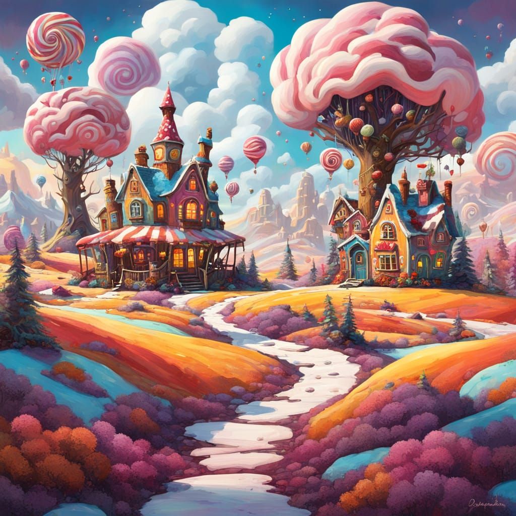 Surreal Candyland Scene in Whimsical, Hyper-Realistic Style