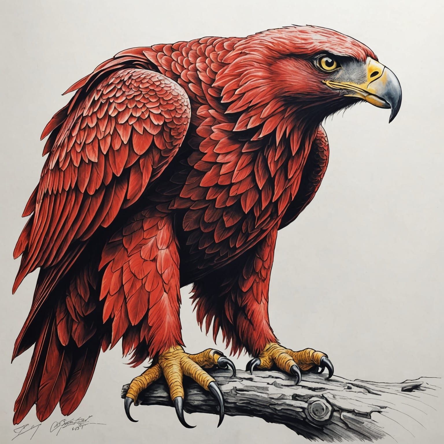 Giant Eagle in Red Pencil Sketch Painting