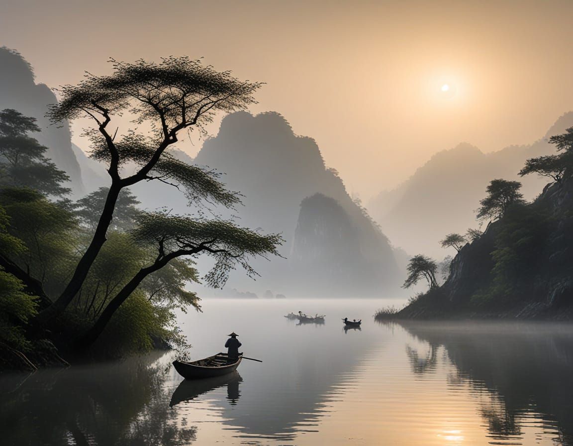 Misty Chinese Mountainscape at Dawn