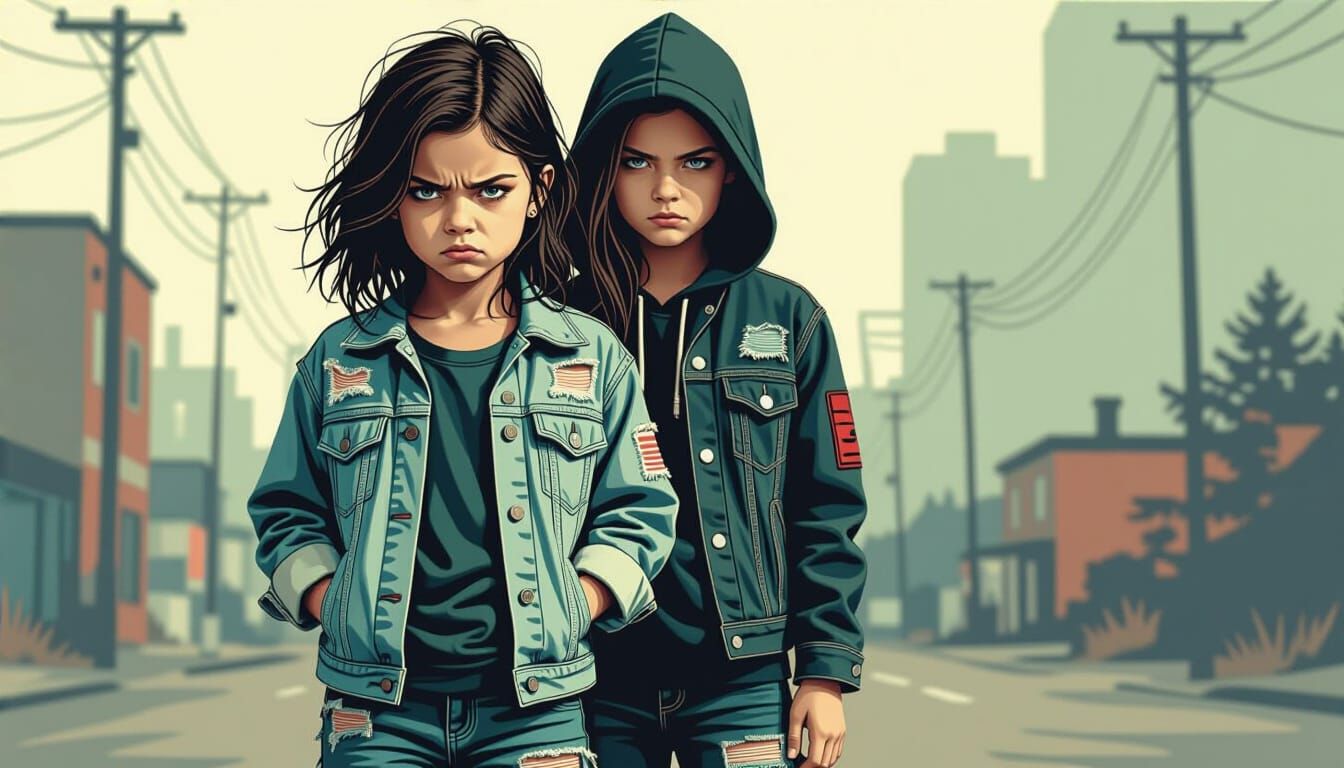 Grumpy Girl in Urban Lo-Fi Art Style