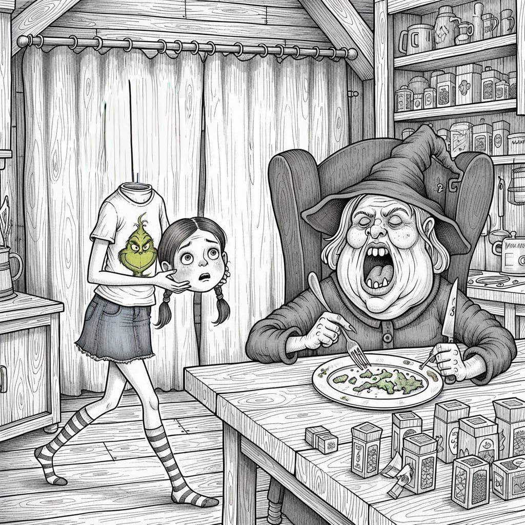 Headless Girl Carrying Her Head with Curtain Art