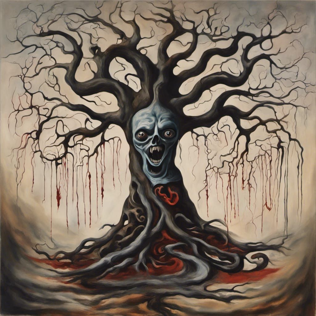 Surreal Yggdrasil Tree of Terror in Oil