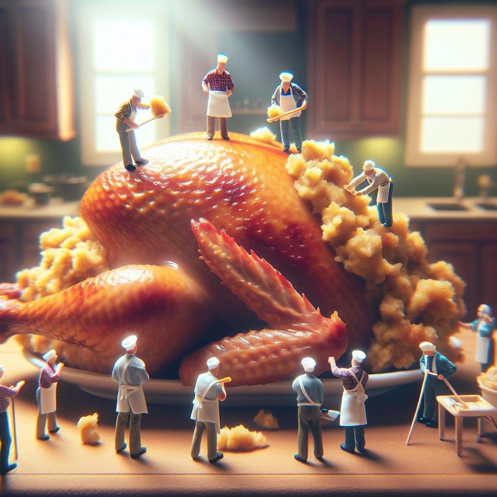 Miniature Builders Craft Giant Turkey in Whimsical Kitchen S...