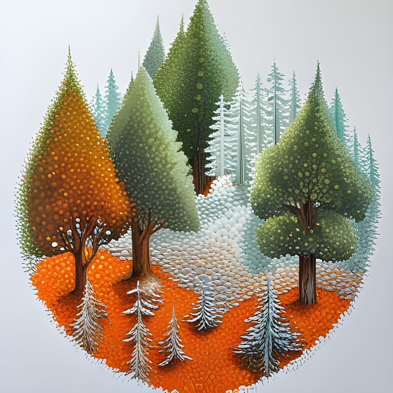 Four Seasons Trees in Geometric Abstract Watercolor Art