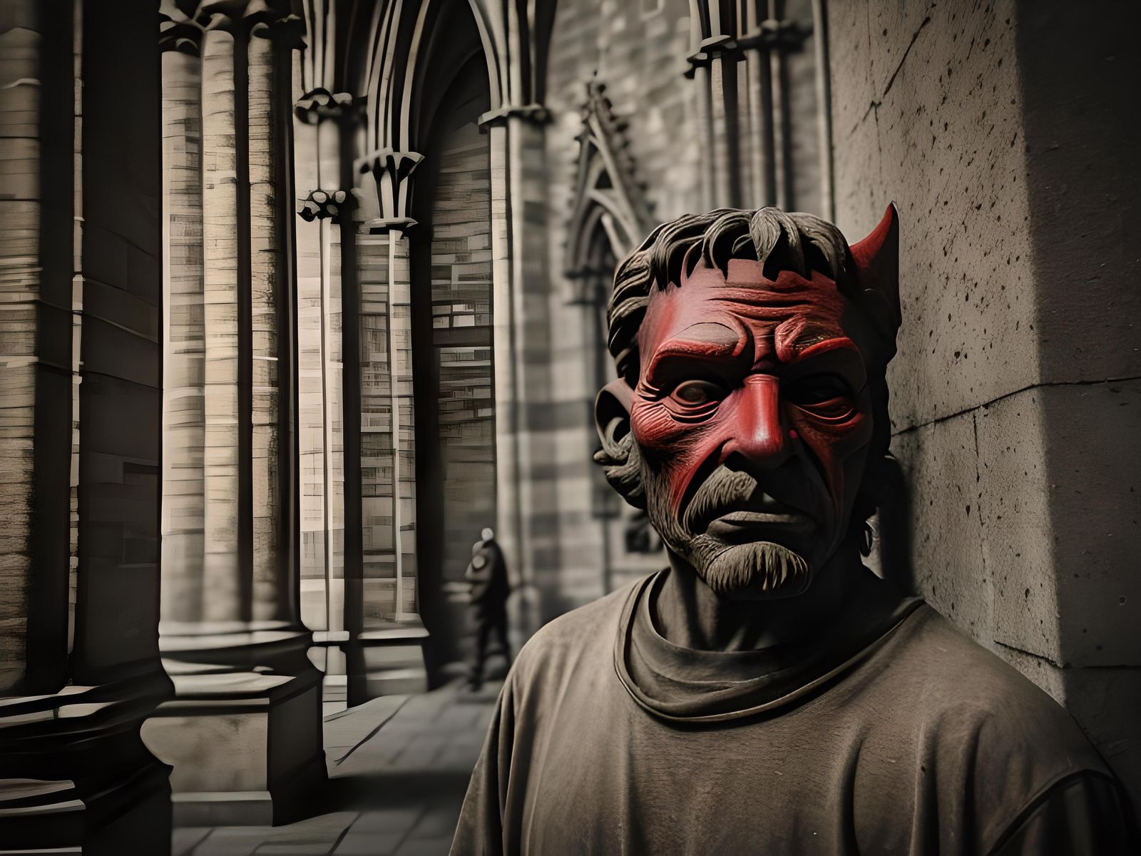 Gargoyle Man of Notre Dame in Sepia Tone