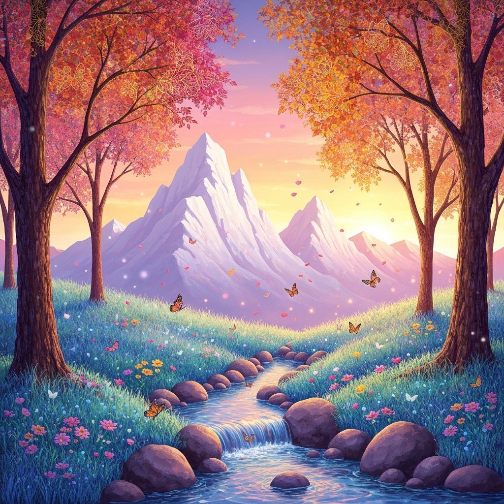 Ethereal Autumn Glen with Flowing Stream