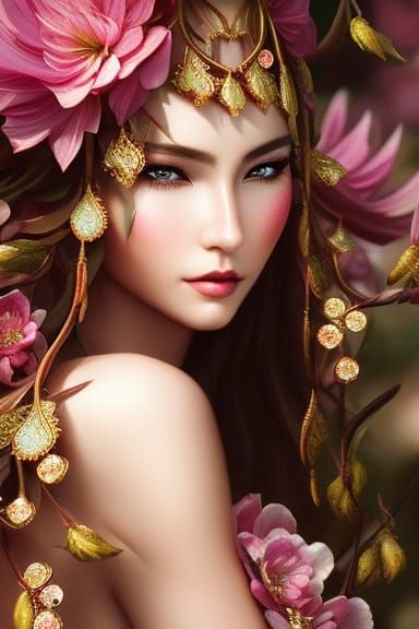 Fiery Flower Elf Portrait in Hyperrealistic Style