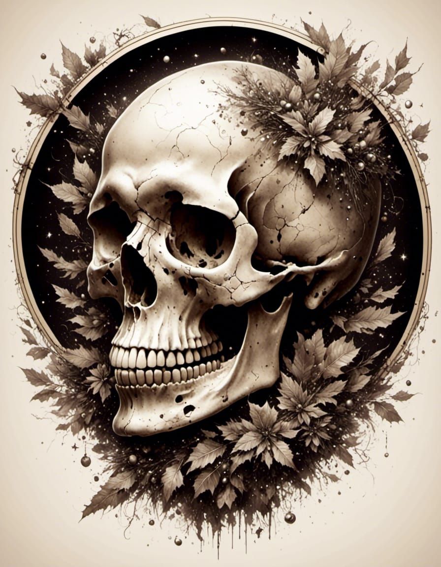 X-Mas Skull Drawing in Purple Fantasy Style