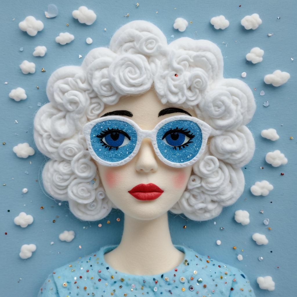 Felt Woman with Sunglasses Against Blue Sky