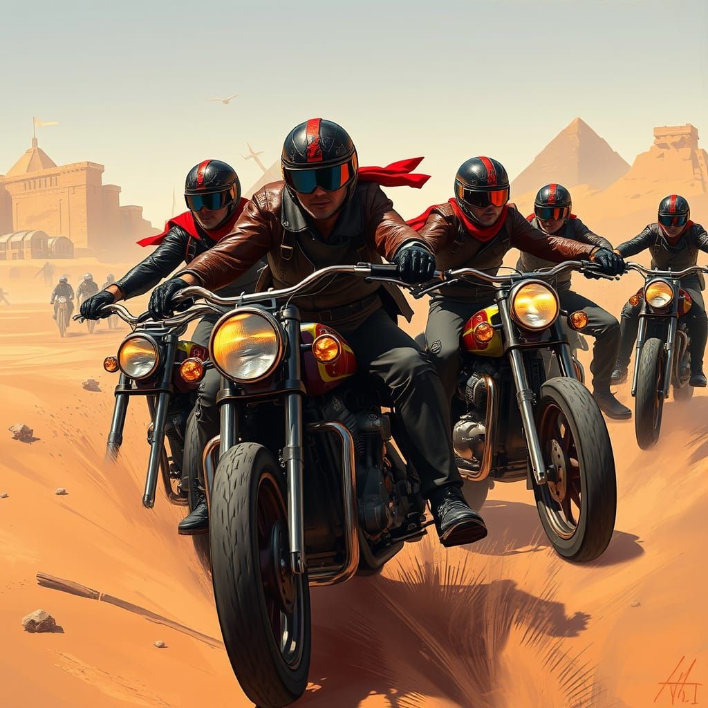 Egyptian Motorbike Gang Rivalry in Desert Landscape