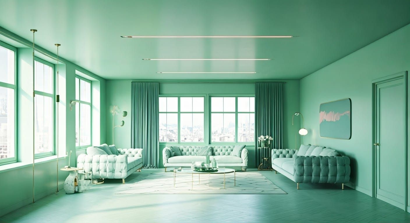 Candy Pink and Mint Green Luxury Loft: Space Age Boho Chic