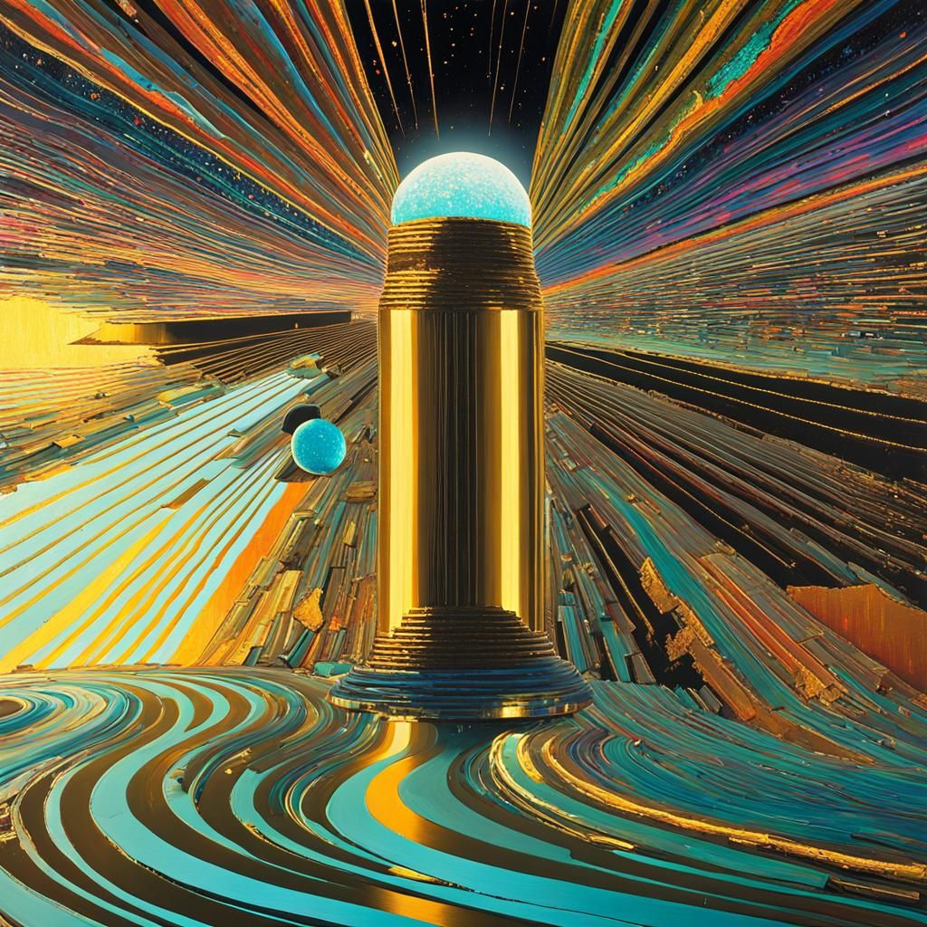 Abstract Lighthouse with Shimmering Gold Details