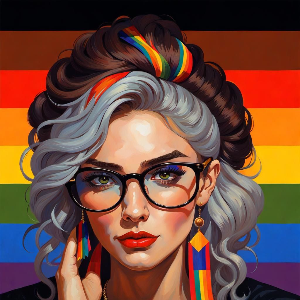 Modern Dutch Woman with LGBTQ Flag, Classic Painting