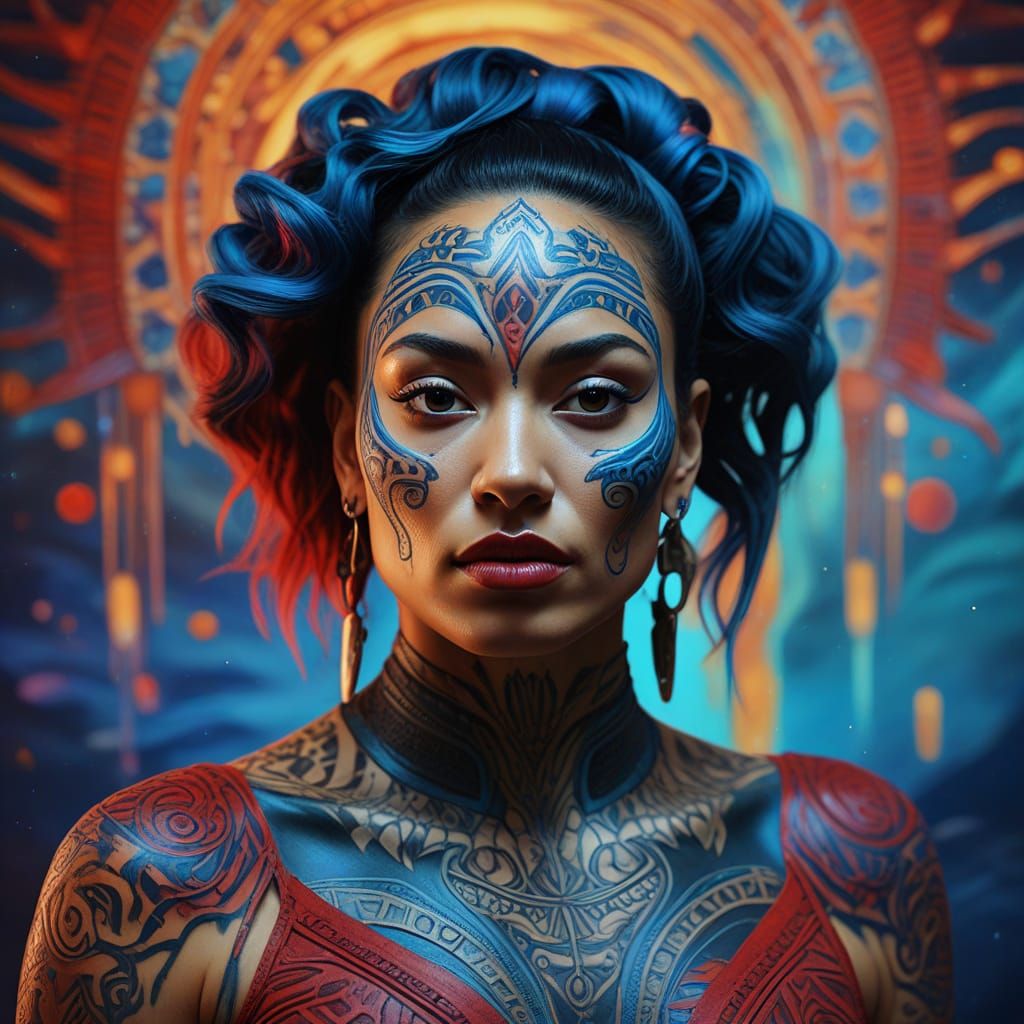 Surrealist Maori Woman Dances in a Sci-Fi Dream