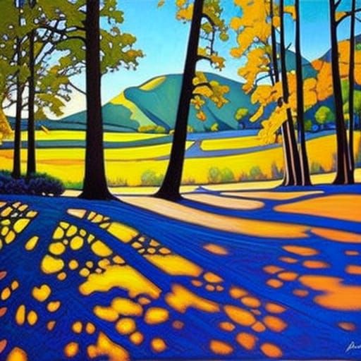 Leafy Oak Trees in Expressionistic Oil Painting