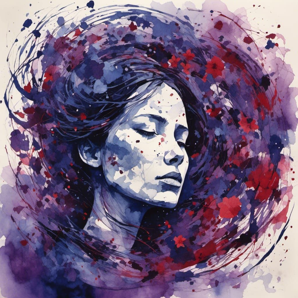 a grieving woman entangled in chaotic mayhem of her dark tho...