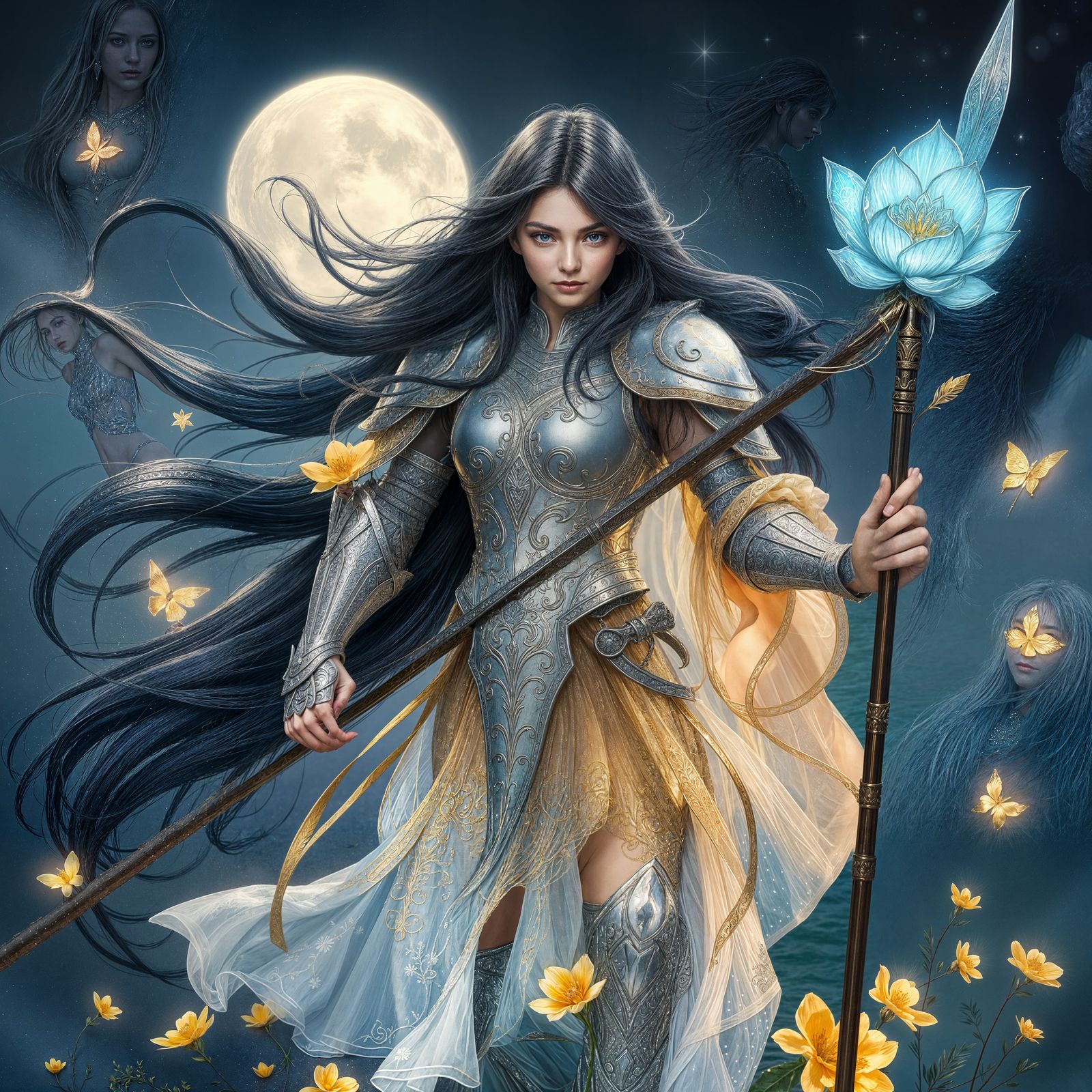 Ethereal Fantasy Warrior in Shimmering Silver Armor