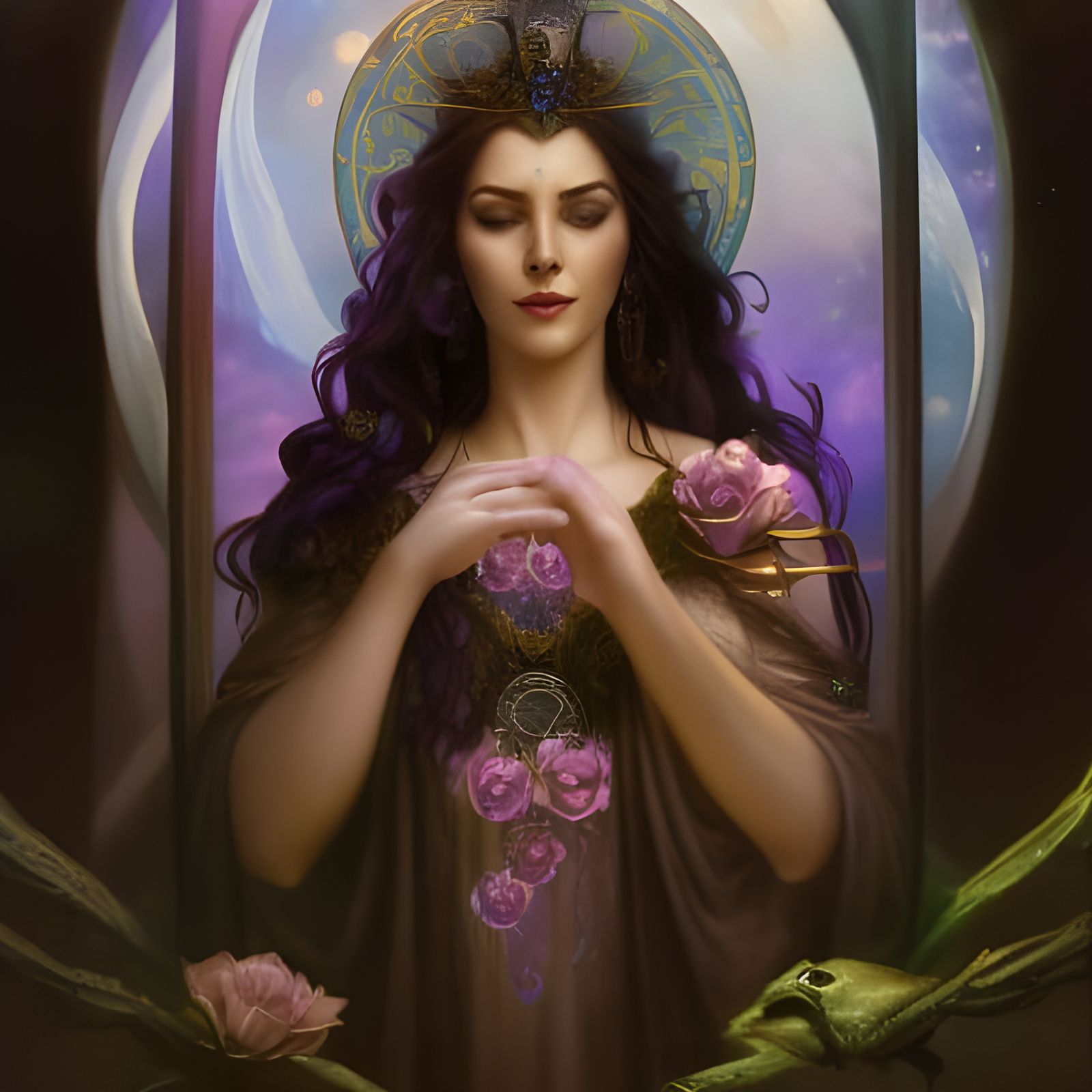 Azura, Queen of the Night Sky: Art Nouveau Portrait