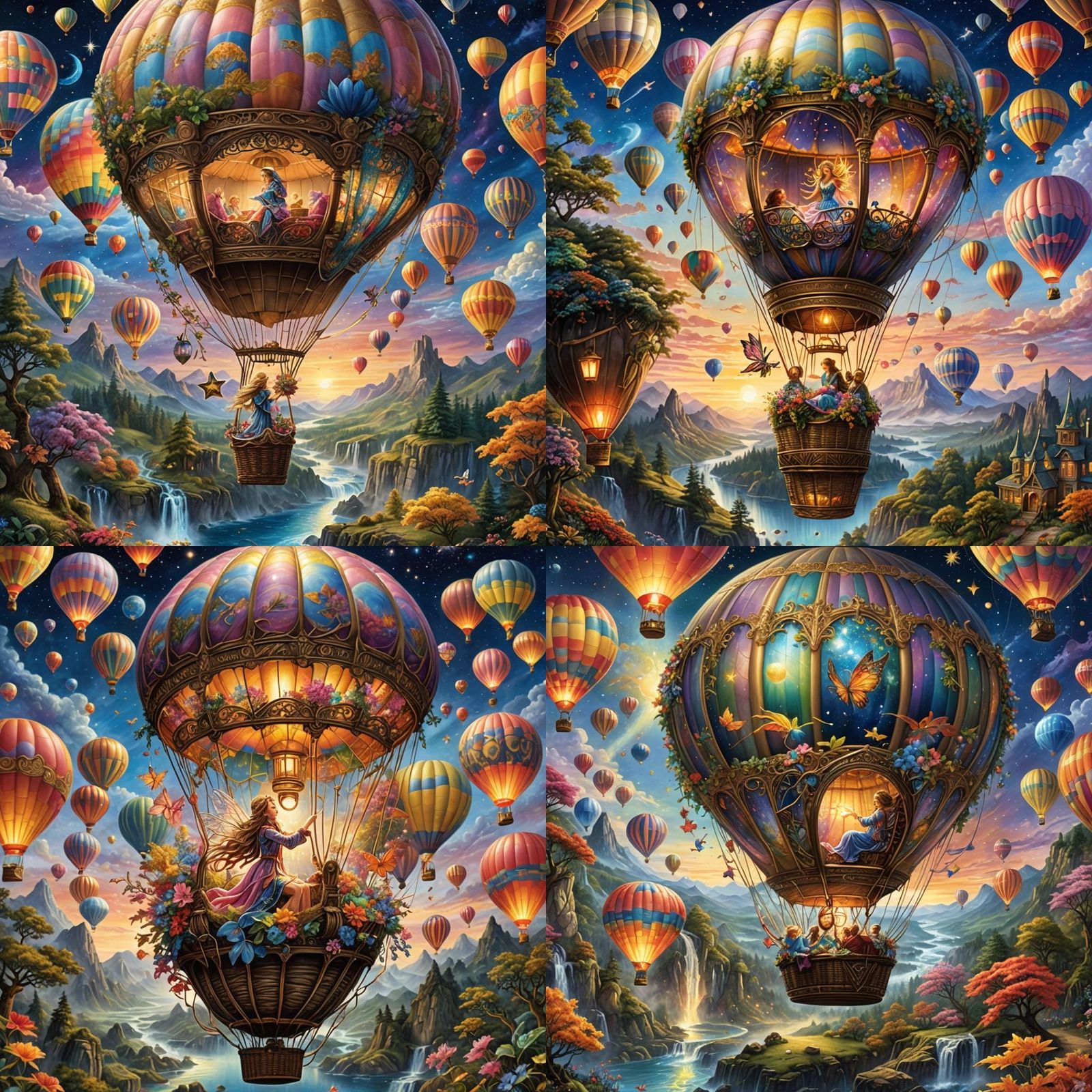 Fairy in Hot Air Balloon with Glowing Crystals