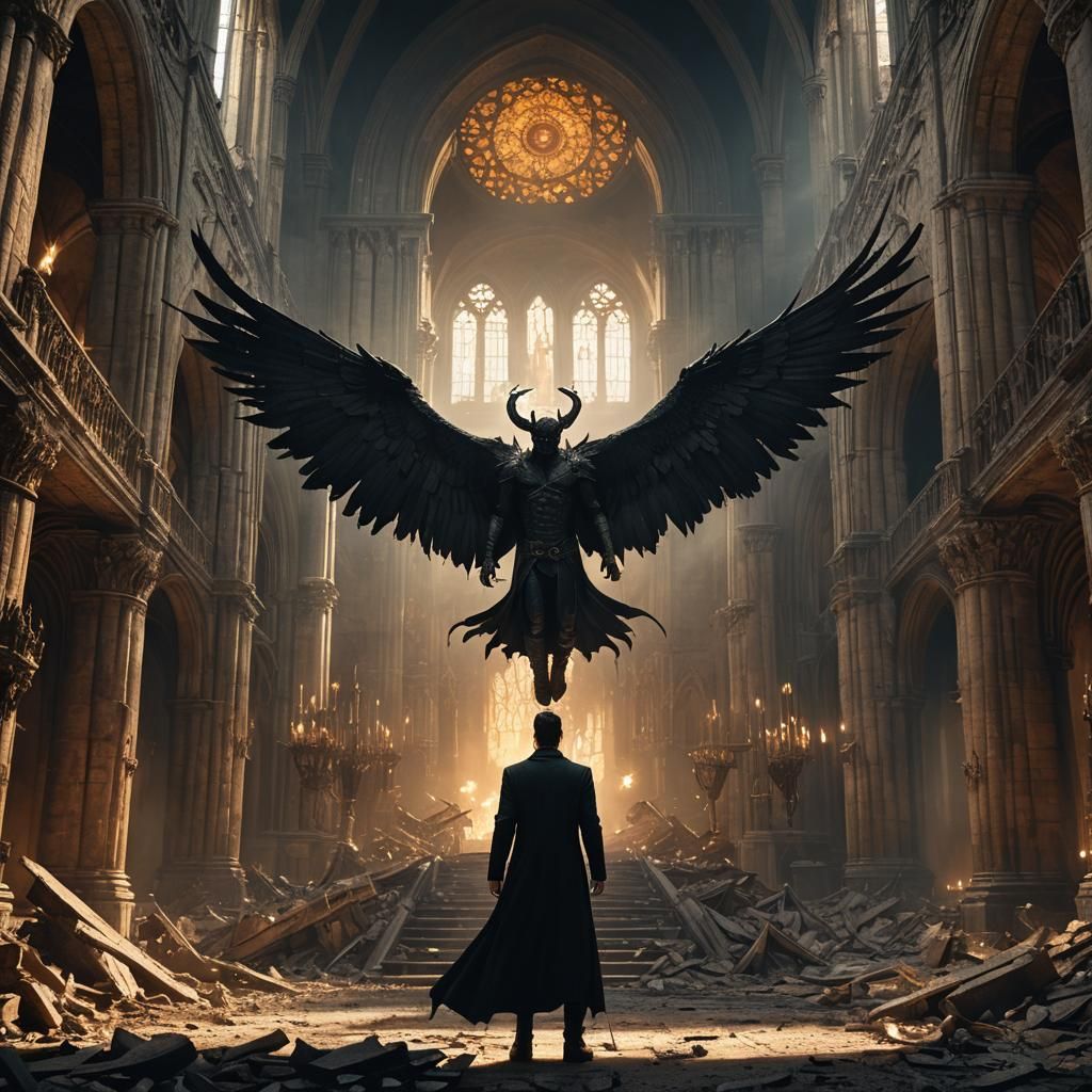 Epic Lucifer in Gothic Cathedral: Digital Matte Painting