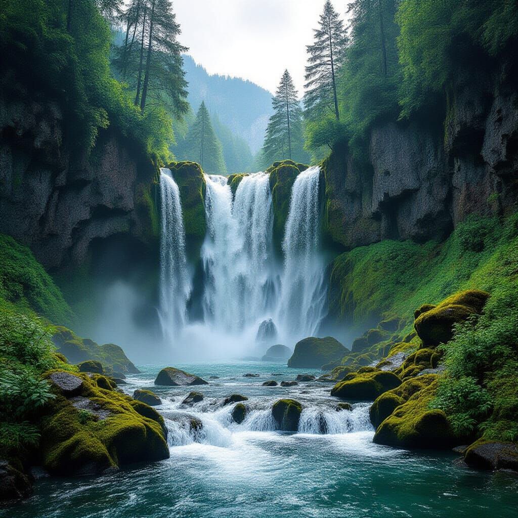 Alps Waterfall: Hyperrealistic Nature Scene